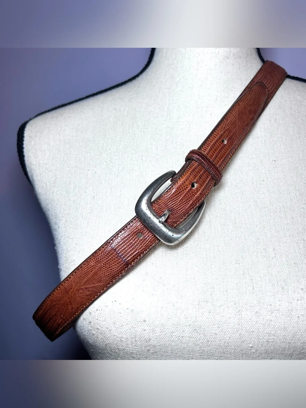 Vintage Land’s End Lizard Skin Brown Leather Belt Men’s 36